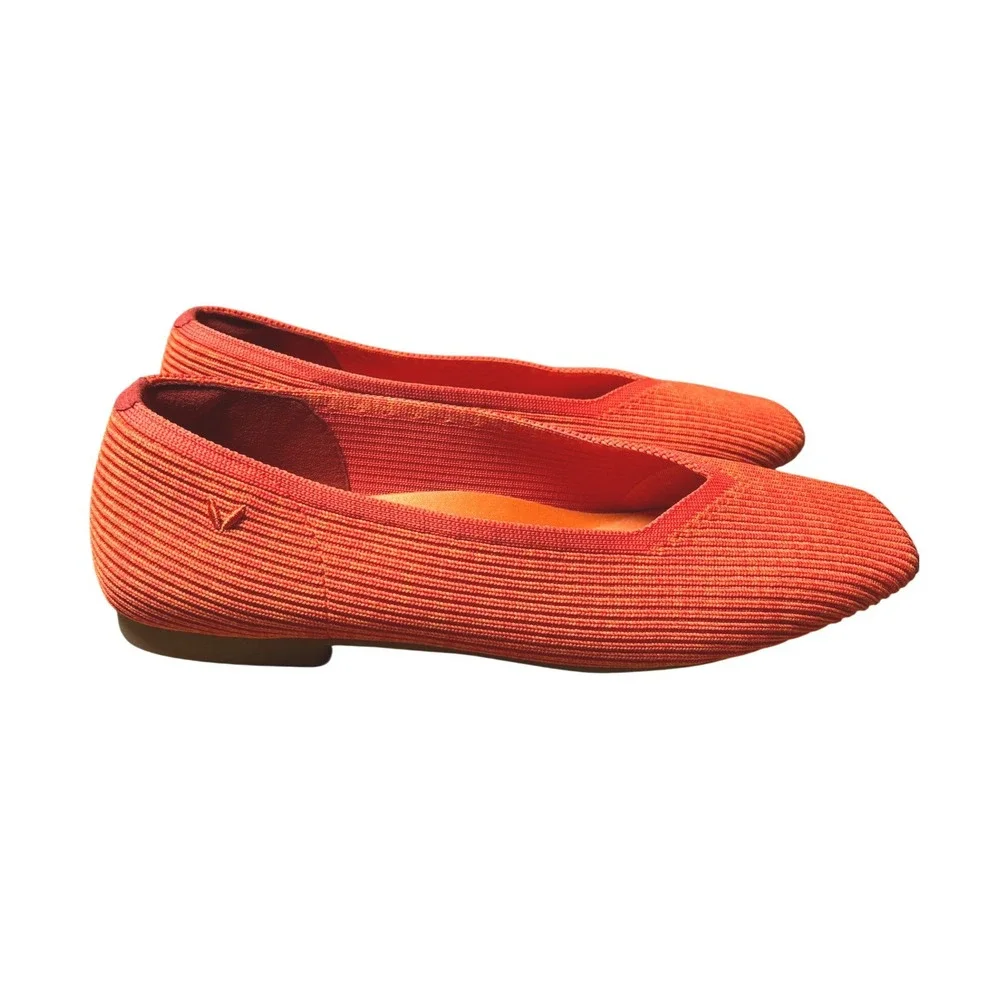 Vivaia Margot 40.5 / 9 - 9.5 Square-Toe Ballet Flat Comfort Orange Knit Slip On